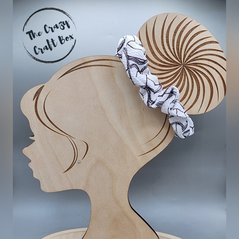 White Black Abstract Swirl Textured Hair Scrunchie Handmade‎